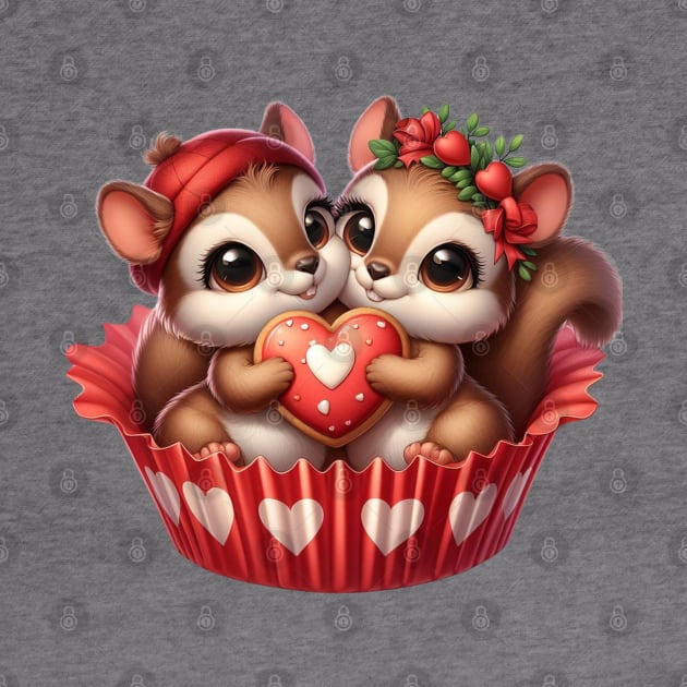Valentine Squirrel Couple In A Cupcake by Chromatic Fusion Studio